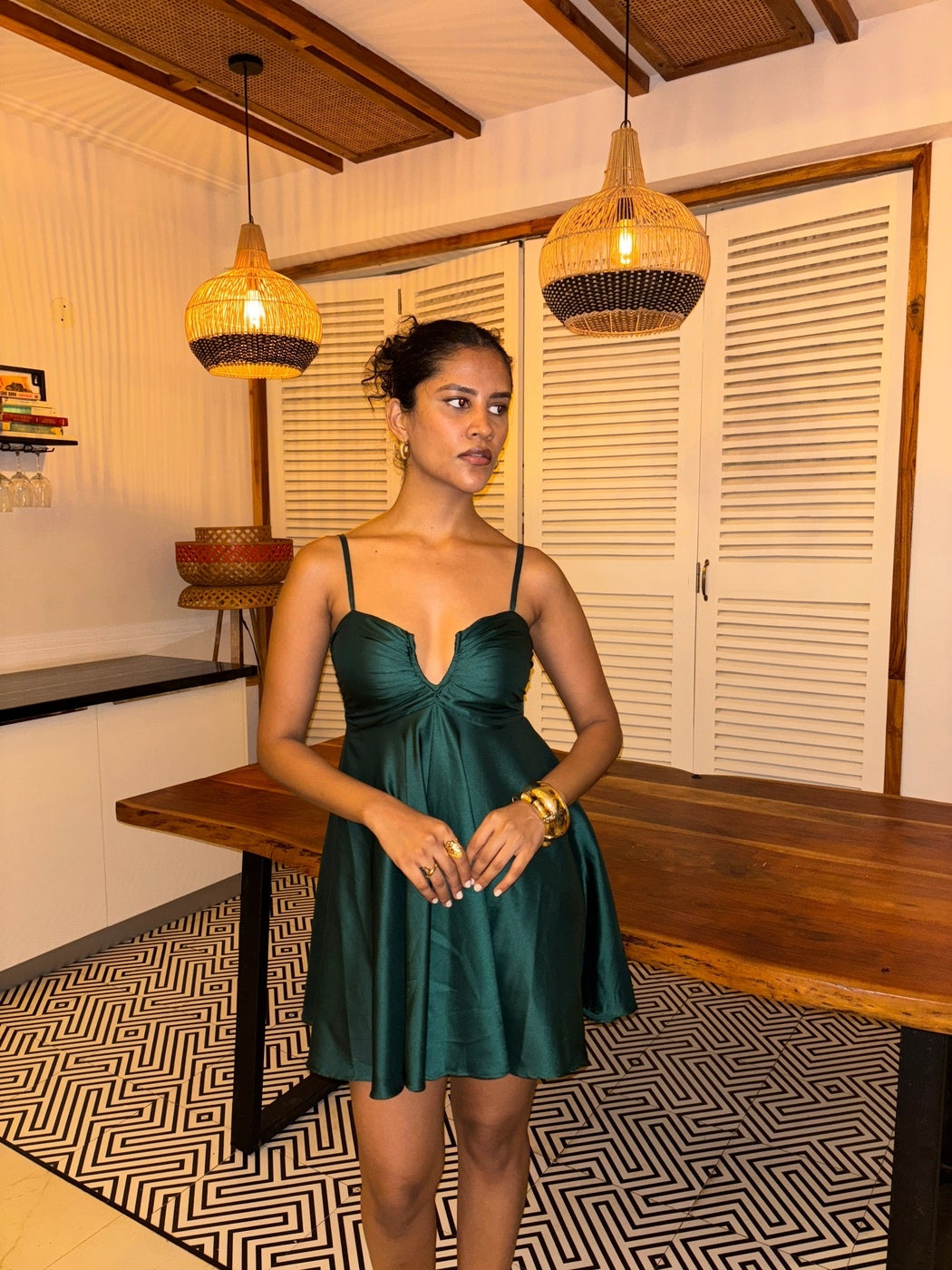 Green Satin short Dress for Party Green Satin short Dress for Party