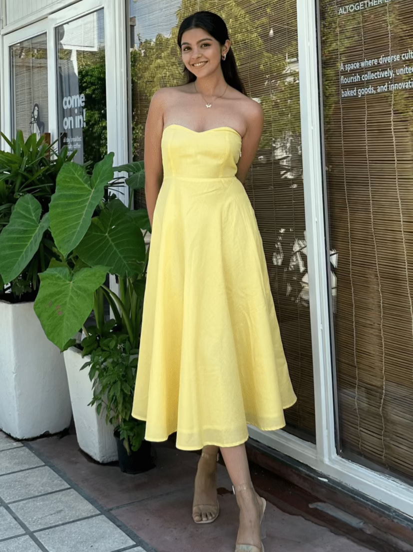 Yellow Tube Flared Dress – Lazo Store - Main Image