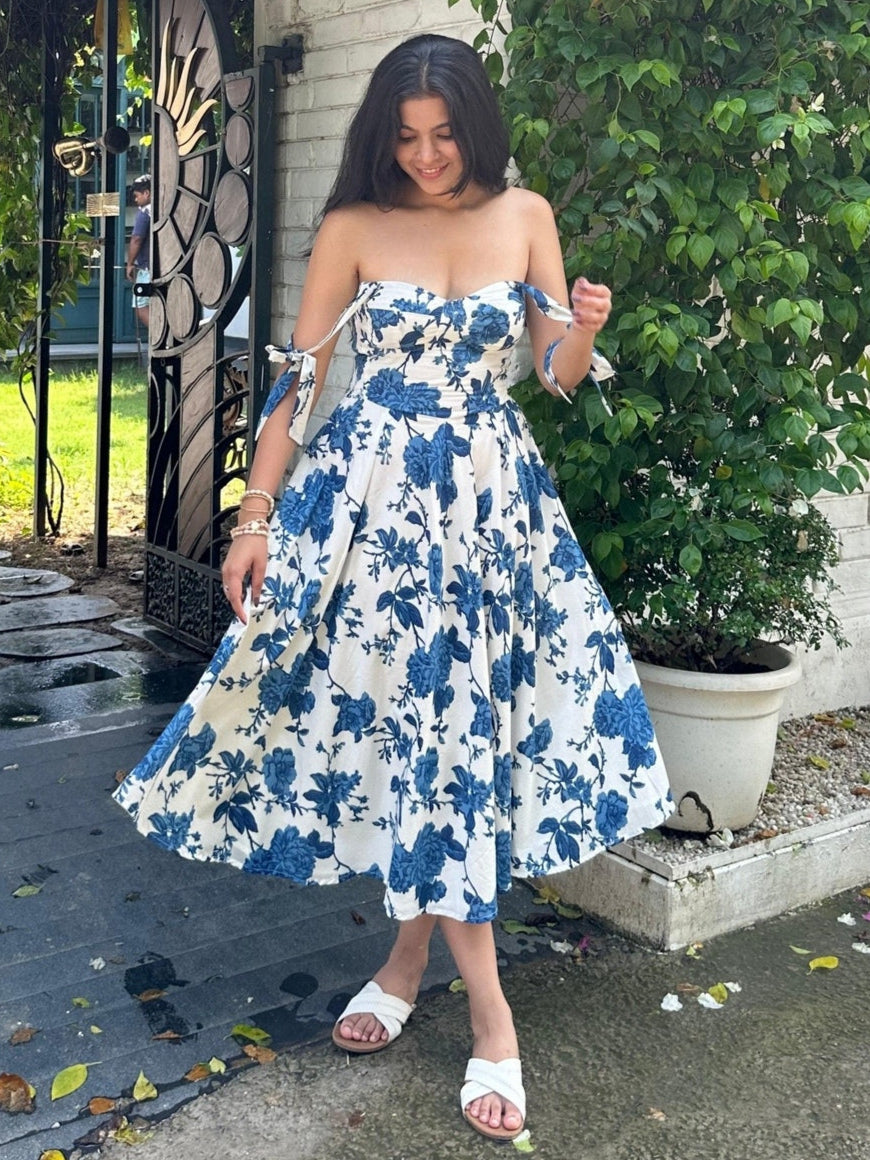 Florence tie-up dress-Blue - Main Image