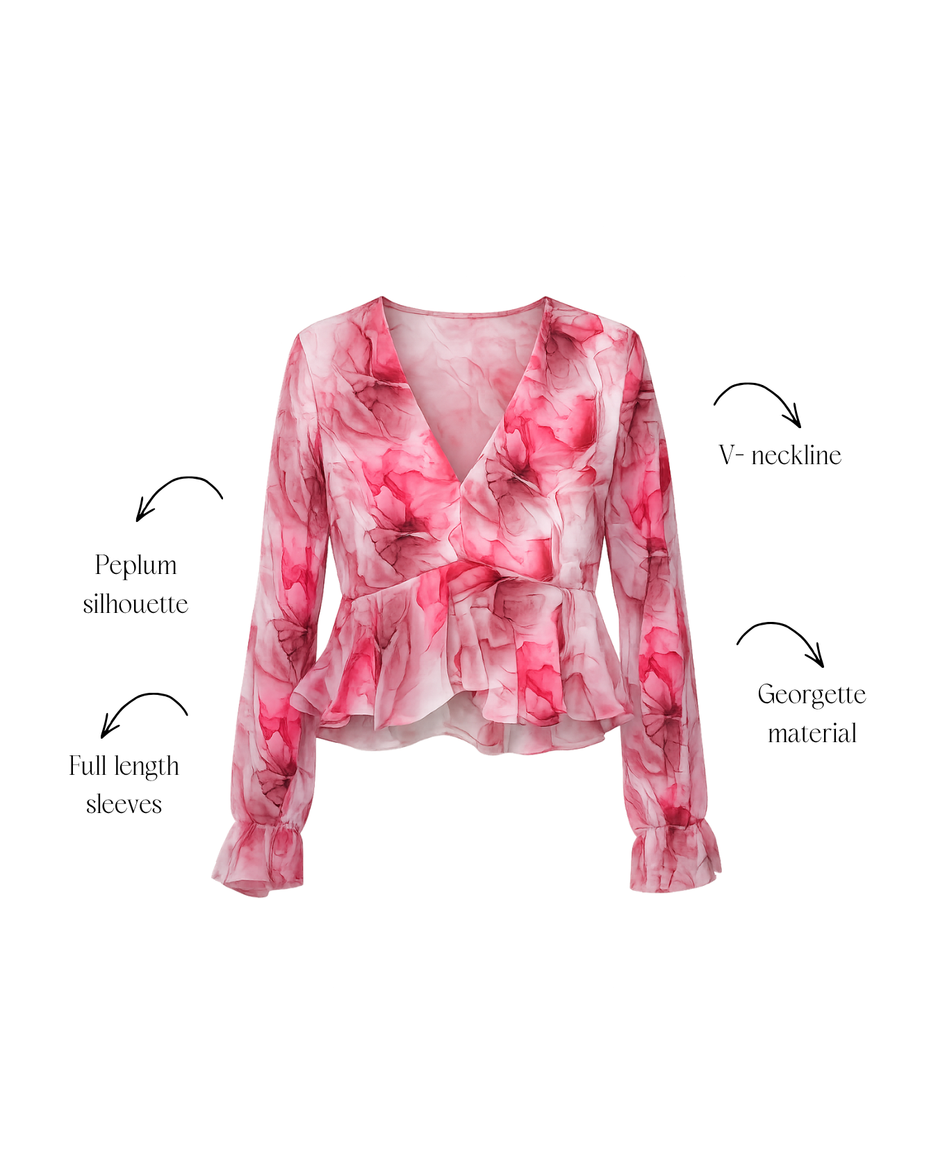 Pink tie-dye peplum georgette full sleeve top – Lazo Store