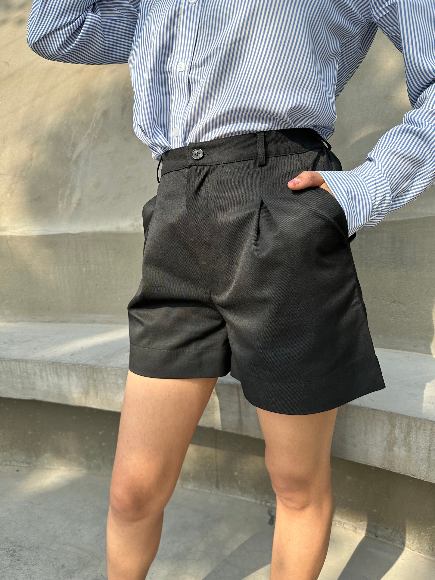 Slate Pleated Shorts