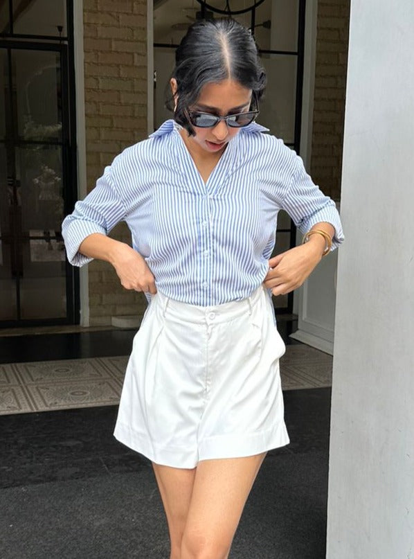 White High waist Pleated Shorts – Lazo Store